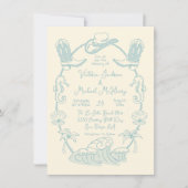 手描き熱帯沿岸カウボーイビーチ結婚式 招待状 (正面)