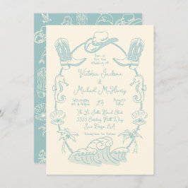 手描き熱帯沿岸カウボーイビーチ結婚式 招待状