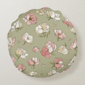 手描き牡丹の模様の丸い枕 ラウンドクッション (裏面)