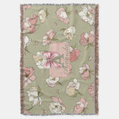 手描き牡丹パターン スローブランケット (正面縦)