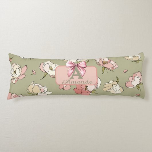 手描き牡丹パターン ボディピロー (正面)