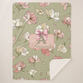 手描き牡丹模様シェルパ毛布 シェルパブランケット (正面)