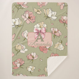 手描き牡丹模様シェルパ毛布 シェルパブランケット