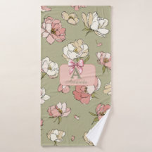 手描き牡丹模様タオル