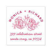 手描き牡丹 |名前とハンドアド書レス セルフインキングスタンプ (デザイン)