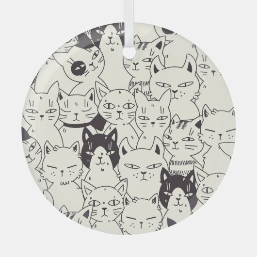 手描き猫はシームレスなパターンを描く。 ガラスオーナメント (正面)