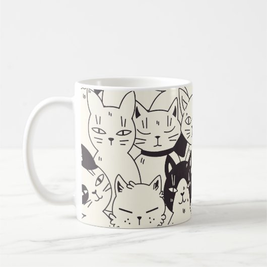 手描き猫はシームレスなパターンを描く。 コーヒーマグカップ (左)