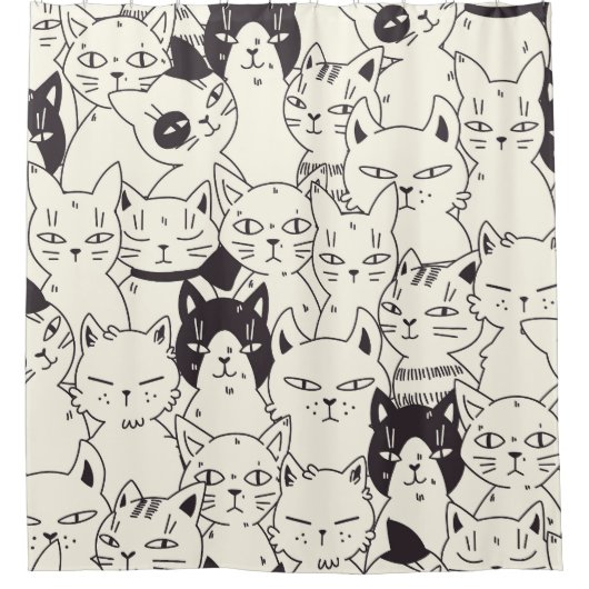 手描き猫はシームレスなパターンを描く。 シャワーカーテン (正面)