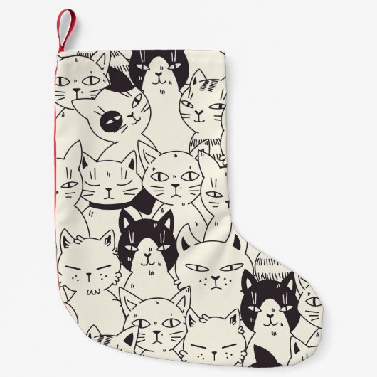 手描き猫はシームレスなパターンを描く。 スモールクリスマスストッキング (正面)