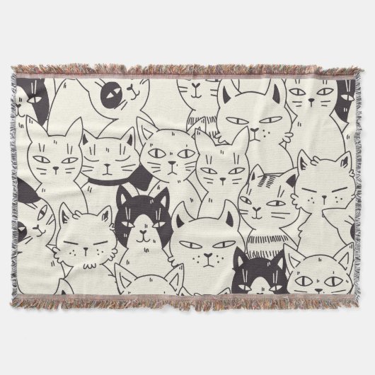 手描き猫はシームレスなパターンを描く。 スローブランケット (正面)