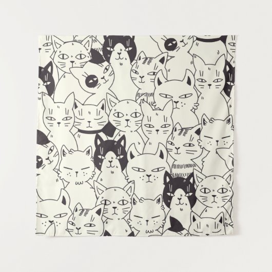 手描き猫はシームレスなパターンを描く。 タペストリー (正面)