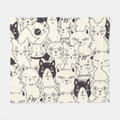 手描き猫はシームレスなパターンを描く。 フリースブランケット (正面(横))