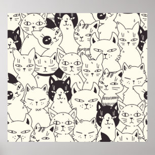 手描き猫はシームレスなパターンを描く。 ポスター