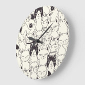 手描き猫はシームレスなパターンを描く。 ラージ壁時計 (傾斜)