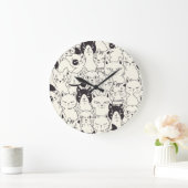 手描き猫はシームレスなパターンを描く。 ラージ壁時計 (ホーム)