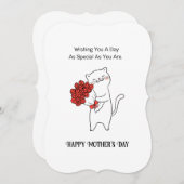 手描き猫赤いバラ花母の日 (正面/裏面)