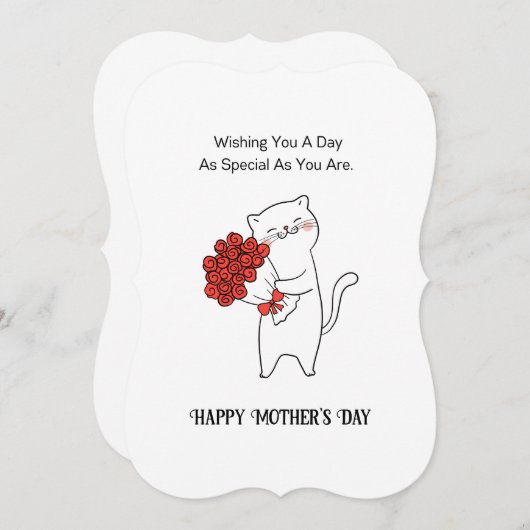 手描き猫赤いバラ花母の日 (正面/裏面)