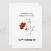 手描き猫赤いバラ花母の日 シーズンカード (正面/裏面)