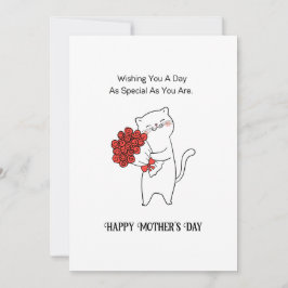 手描き猫赤いバラ花母の日 シーズンカード