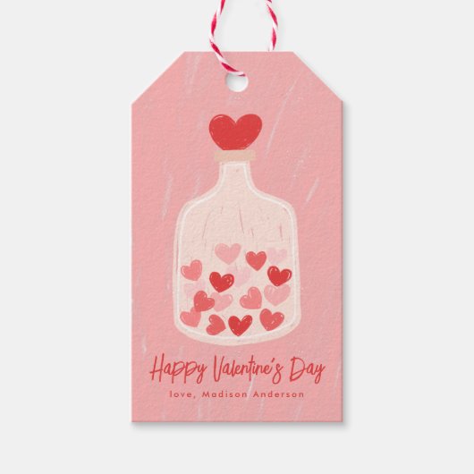 手描き瓶のハートバレンタインデー ギフトタグ (正面)