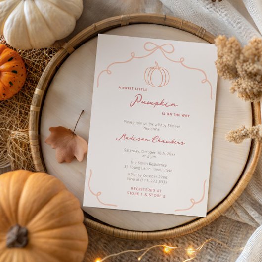 手描き甘い小さなかぼちゃの秋赤ちゃんシャワー 招待状