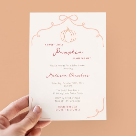 手描き甘い小さなかぼちゃの秋赤ちゃんシャワー 招待状