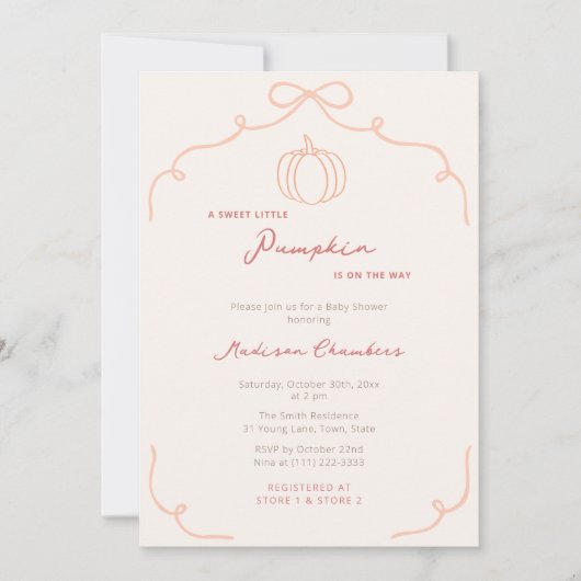 手描き甘い小さなかぼちゃの秋赤ちゃんシャワー 招待状 (正面)