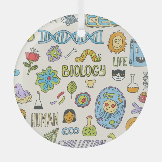 手描き生物学、ヴィンテージイラストレーション ガラスオーナメント (正面)