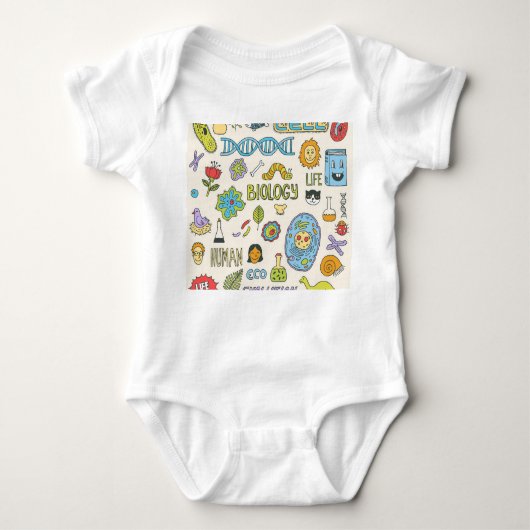 手描き生物学、ヴィンテージイラストレーション ベビーボディスーツ (正面)