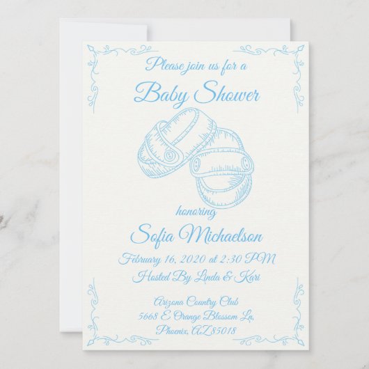 手描き男の赤ちゃんベビーシャワー招待状 招待状 (正面)