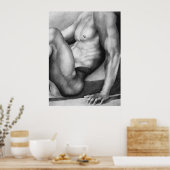 手描き男性用ヌードアート炭スケッチ クール ポスター (キッチン)