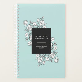 手描き白花ターコイズアポイントメント プランナー手帳