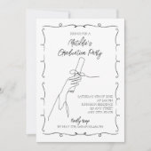 手描き白黒シック写真卒業 招待状 (正面)