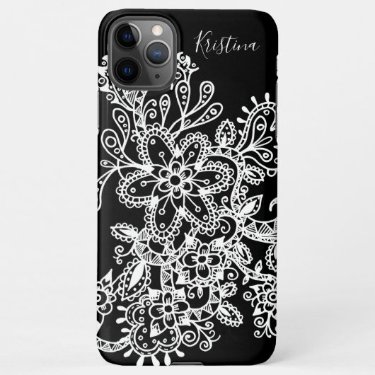 手描き白黒マンダラフラワーズドゥードル iPhoneケース (裏面)