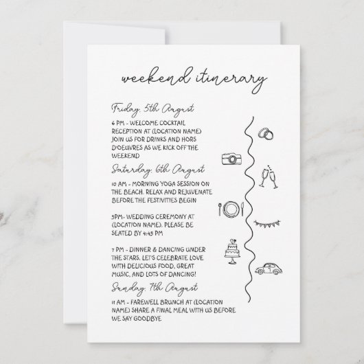 手描き目的地ウェディングウェルカムバッグメモ ノートカード (裏面)