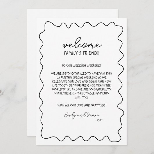 手描き目的地ウェディングウェルカムバッグメモ ノートカード (正面/裏面)