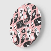 手描き目：トレンディーパターン ラージ壁時計 (傾斜)