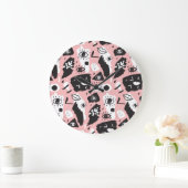 手描き目：トレンディーパターン ラージ壁時計 (ホーム)