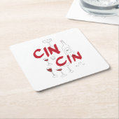 手描き眼鏡およびボトルシン文字 スクエアペーパーコースター (アングル)