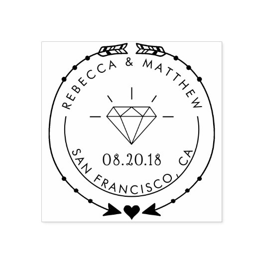 手描き矢印ハート結婚とダイヤモンド ラバースタンプ (インプリント)