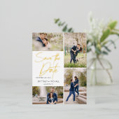 手描き箔コラージュ Save The Date 箔招待状ポストカード (立ち正面)