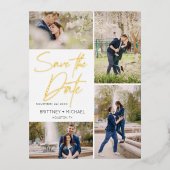 手描き箔貼りコラージュ Save The Date 箔招待状ポストカード (正面)