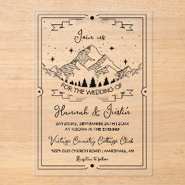手描き素朴の山の星の空結婚の アクリル招待状