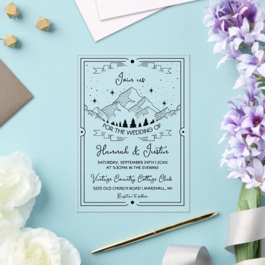 手描き素朴の山の星の空結婚の アクリル招待状 (インサイチュ (ウェディング))