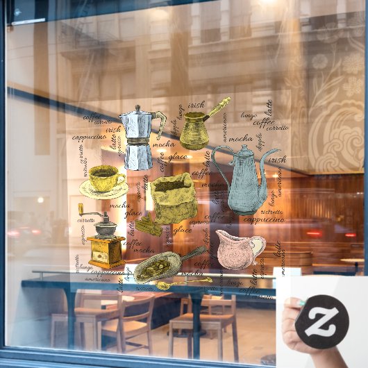 手描き素朴コーヒーショップアート ウィンドウサイン (カフェ窓)