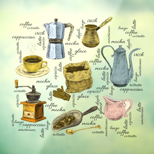 手描き素朴コーヒーショップアート ウィンドウサイン (シート3)