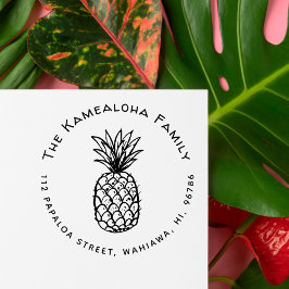 手描き素朴パイナップルファミリー差出人住所 セルフインキングスタンプ