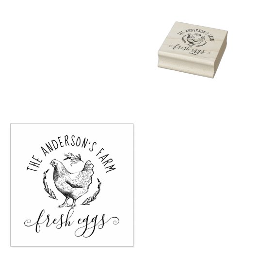 手描き素朴ファミリーファームハウスヘンフレッシュエッグ ラバースタンプ (押印)