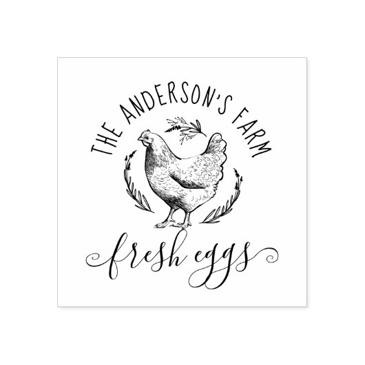 手描き素朴ファミリーファームハウスヘンフレッシュエッグ ラバースタンプ (インプリント)