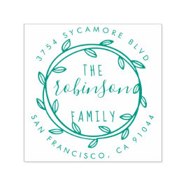 手描き素朴リースファミリ差出人住所 セルフインキングスタンプ